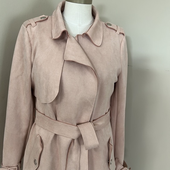 HAUTE Monde BLUSH PINK FAUX SUEDE COAT WITH A BELT size L - Picture 4 of 17